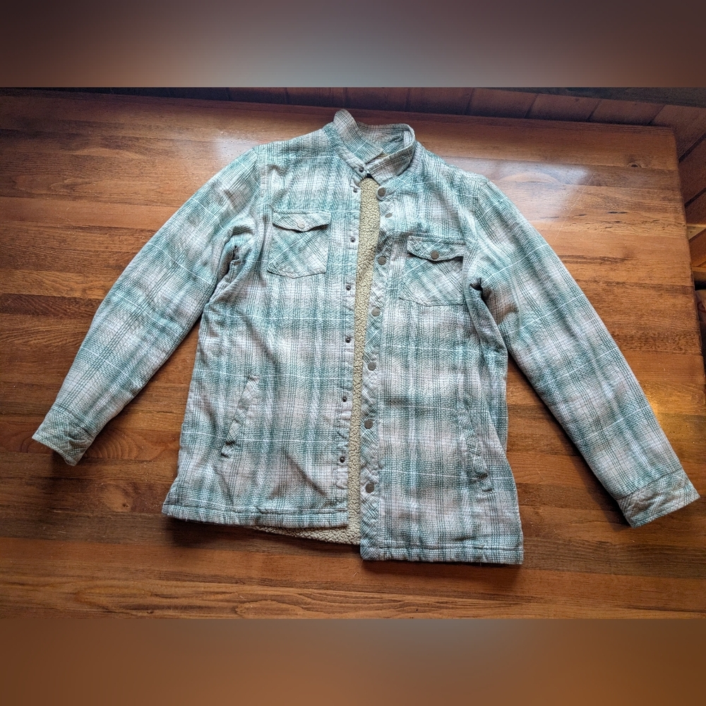 O'Neill Green and Cream Plaid Sherpa Jacket